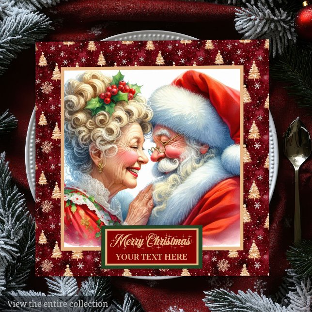 Guardanapo De Papel De Jantar Sr. e Sra. Claus Christmas Napkins Red Dourado (Mr. & Mrs. Claus Christmas Napkins Red Gold)