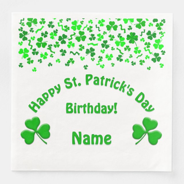Guardanapo De Papel De Jantar St Patrick's Day Birthday Shamrocks (Frente)