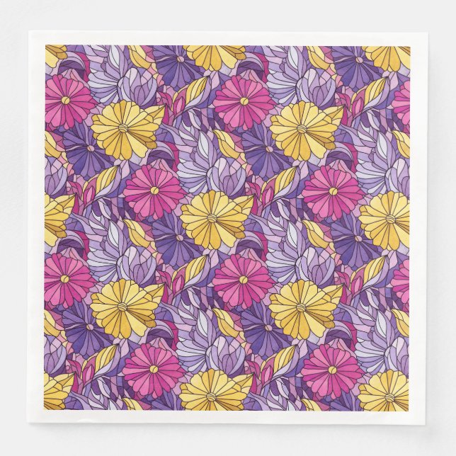 Guardanapo De Papel De Jantar Stained Glass Abstract Purple Yellow Pink (Frente)