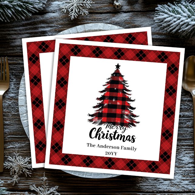 Guardanapo De Papel De Jantar Stylish Buffalo Christmas Tree Napkin Template (Stylish Buffalo Christmas Tree Napkin Template)
