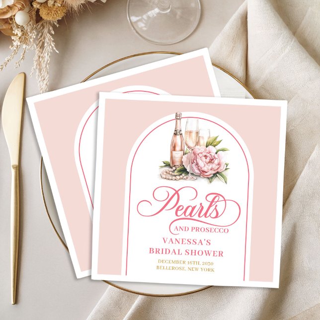 Guardanapo De Papel De Jantar Stylish Personalized Pearls and Prosecco Napkins (Stylish Personalized Pearls and Prosecco Napkin)