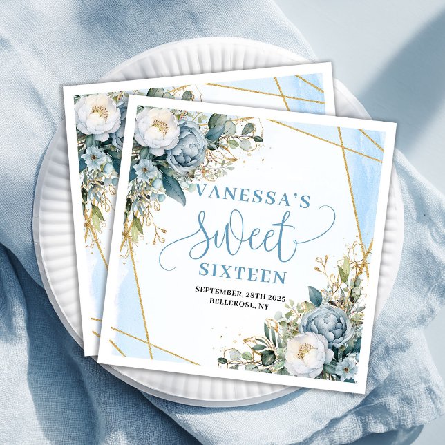 Guardanapo De Papel De Jantar Stylish Sweet Sixteen Dusty Blue Greenery Party   (Stylish Sweet Sixteen Dusty Blue Greenery Party Paper Dinner Napkins )