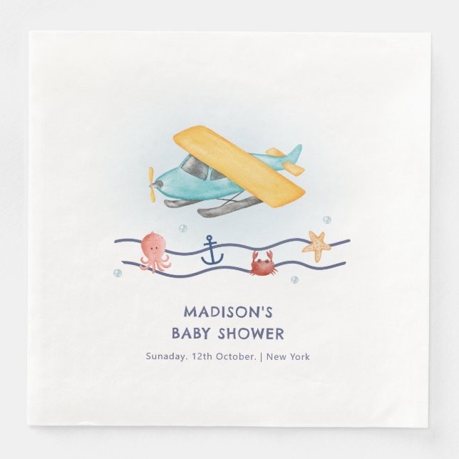 Guardanapo De Papel De Jantar Summer Travel Adventure Sea Airplane Baby Shower (Frente)