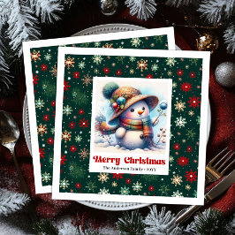 Guardanapo De Papel De Jantar Sweet cartoon snowman with snowflakes kids napkins