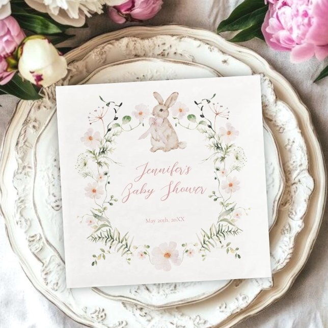 Guardanapo De Papel De Jantar Sweet Meadow Bunny & Wildflowers Baby Shower (Criador carregado)