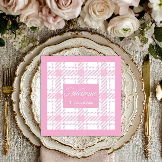 Guardanapo De Papel De Jantar Tartan Napkins Elegante Design rosa (Personalized Tartan Napkins Elegant Pink Design)