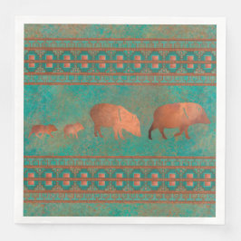 Guardanapo De Papel De Jantar Teal de Cobre da Família Javelina, Cute Sudoeste