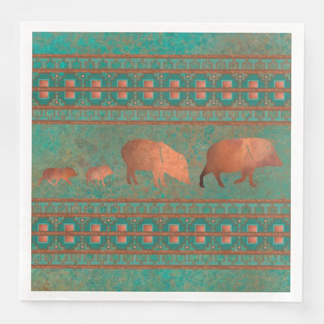 Guardanapo De Papel De Jantar Teal de Cobre da Família Javelina de Diversão Sudo (Frente)