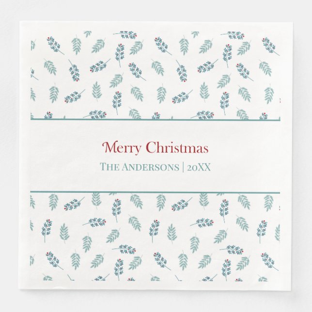 Guardanapo De Papel De Jantar Teal Mistletoe Christmas (Frente)