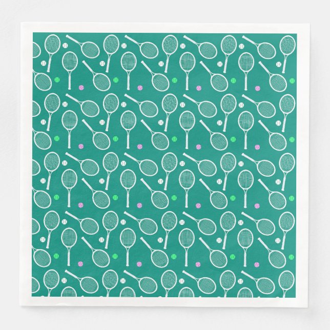 Guardanapo De Papel De Jantar Tênis Racket & Ball Patternos Retro Emerald Green (Frente)