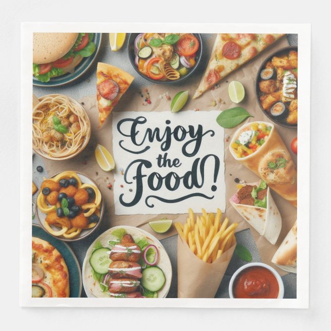 Guardanapo De Papel De Jantar Texto Aproveite a pizza de Comida (Frente)