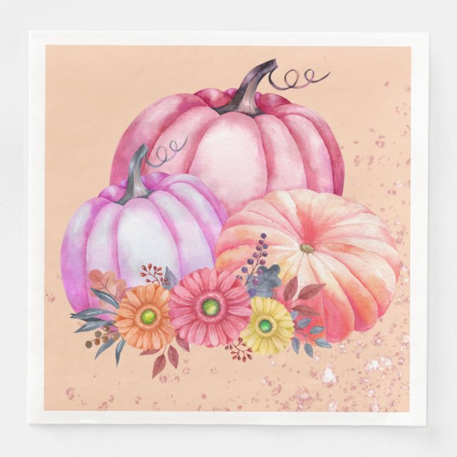 Guardanapo De Papel De Jantar Thanksgiving Pumpkin Watercolor Design  (Frente)