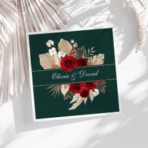 Toalhas de casamento com rosas Borgonha e grama da