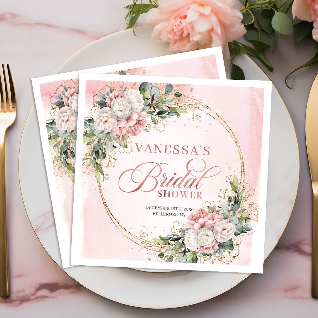 Guardanapo De Papel De Jantar Toalhetes de festa de noivado Rustic Boho Rosa Dou (Rustic Boho Rose Gold Greenery Bridal Shower Napkins)