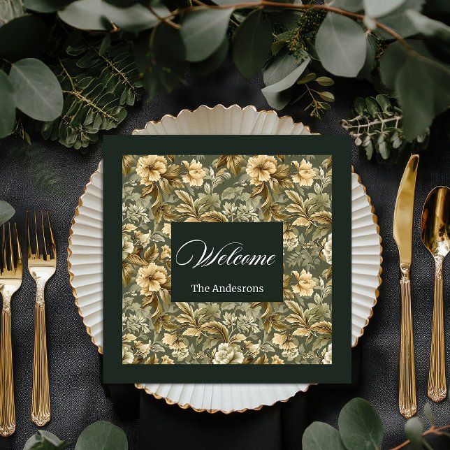 Guardanapo De Papel De Jantar Toque Floral Elegante de Napkins Verde Personaliza (Personalized Green Napkins Elegant Floral Touch)
