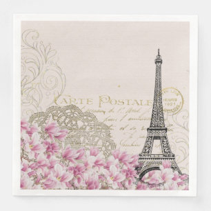 Guardanapo De Papel De Jantar Torre Eiffel Vintage Paris França Romance Rosa
