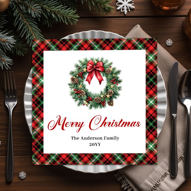 Guardanapo De Papel De Jantar Traditional Christmas Wreath Napkins Personalized (Traditional Christmas Wreath Napkins Personalized)
