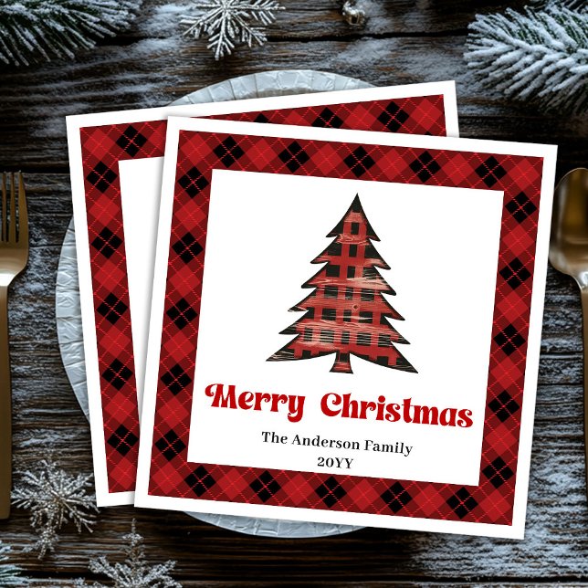 Guardanapo De Papel De Jantar Trendy Buffalo Christmas Napkin Editable Design (Trendy Buffalo Christmas Napkin Editable Design)