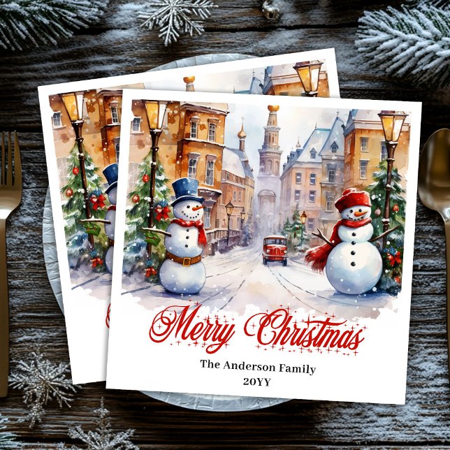 Guardanapo De Papel De Jantar Trendy Christmas scene napkins warm festive hues (Trendy Christmas scene napkins in warm festive hues)