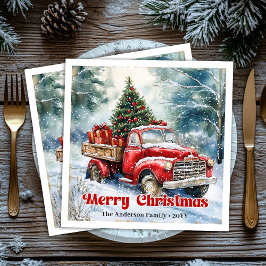 Guardanapo De Papel De Jantar Trendy red truck Christmas scene rustic table 