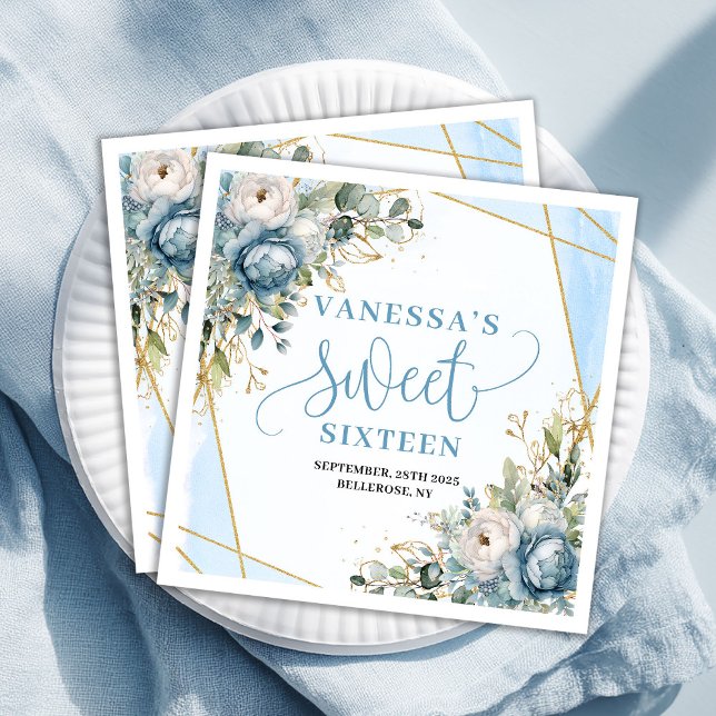 Guardanapo De Papel De Jantar Trendy Sweet Sixteen Dusty Blue Greenery Table  (Trendy Sweet Sixteen Dusty Blue Greenery Table Paper Dinner Napkins)