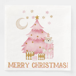 Guardanapo De Papel De Jantar Urso de algodão doce de inverno, cor-de-rosa