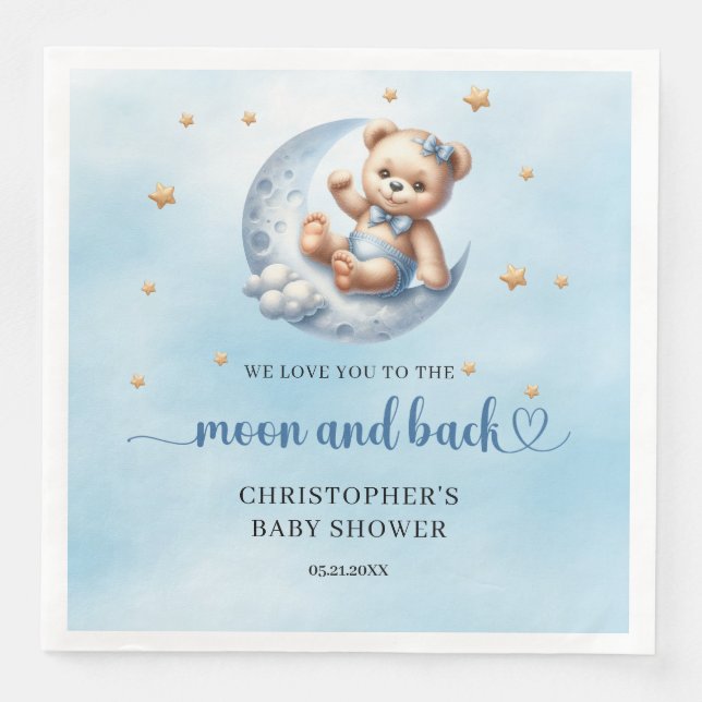 Guardanapo De Papel De Jantar Urso de peluche azul e dourado (Frente)