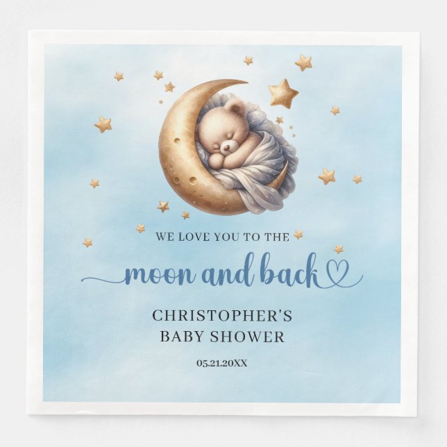 Guardanapo De Papel De Jantar Urso de peluche azul e dourado (Frente)