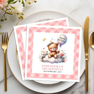 Guardanapo De Papel De Jantar Urso de pelúcia gracioso balão flores rosadas meni