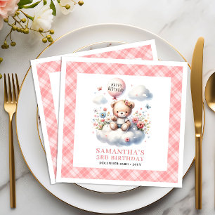 Guardanapo De Papel De Jantar Urso de pelúcia querido balão rubor floral anivers