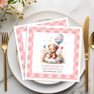 Guardanapo De Papel De Jantar Urso de pelúcia sonhador balão rubor floral aniver