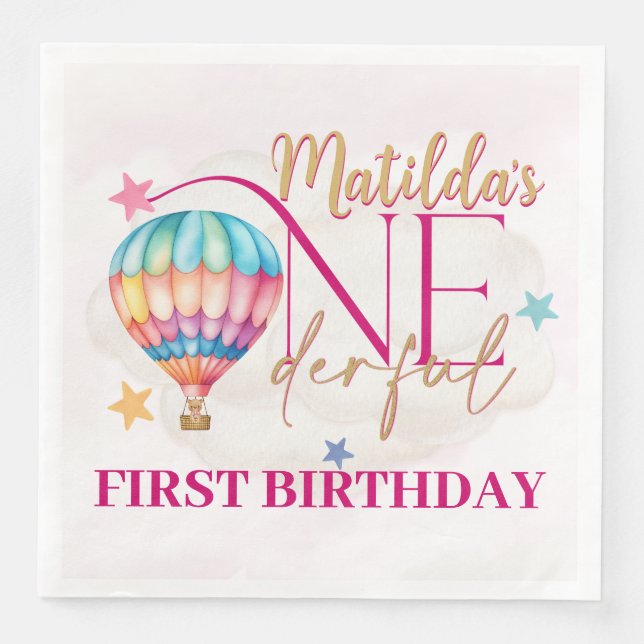 Guardanapo De Papel De Jantar Urso em um Balão Festa Padrão Napkins (Frente)