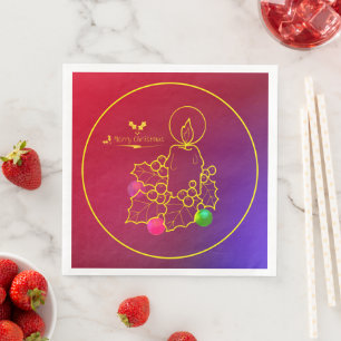 Guardanapo De Papel De Jantar Vela de Natal Linha Holly Desenho Vermelho e Azul
