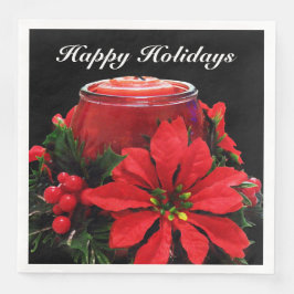 Guardanapo De Papel De Jantar Vela de Natal Vermelho Festiva, Holly e Poinsettia