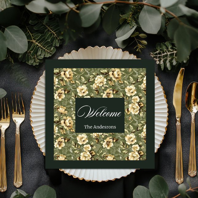 Guardanapo De Papel De Jantar Verde Dourado Personalizado Napkins Moderno Elegan (Personalized Green Gold Napkins Modern Elegant)