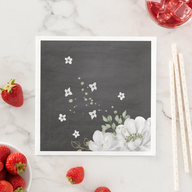 Guardanapo De Papel De Jantar verde-flor branca folhas papel preto napki janto (Insitu)