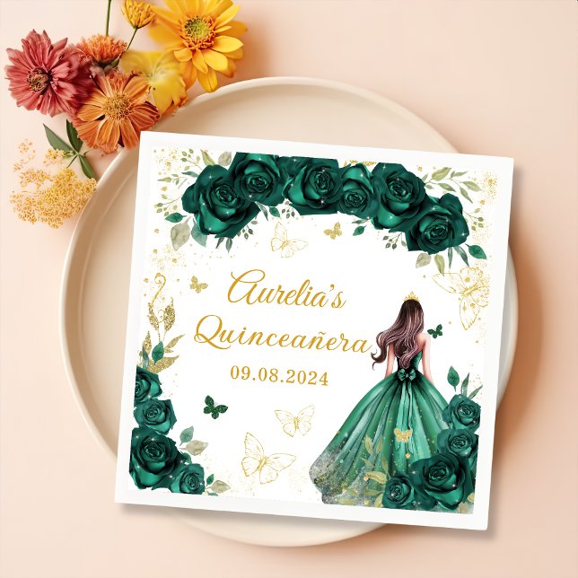 Guardanapo De Papel De Jantar Vestido Floral Verde Esmeralda Princesa Quinceaner (Criador carregado)