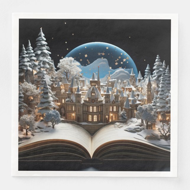 Guardanapo De Papel De Jantar Vila Snow-Globe, Livro de Natal (Frente)