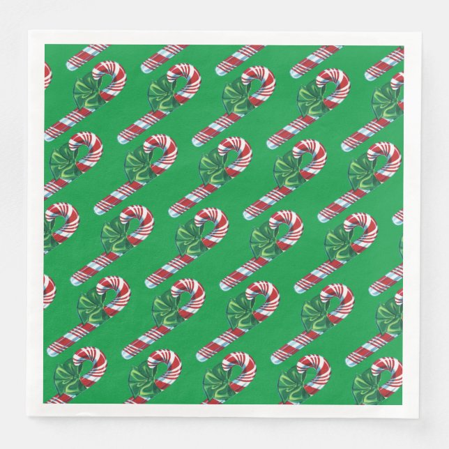 Guardanapo De Papel De Jantar Vintage Candy Cane Paper Napkin (Frente)