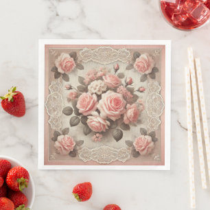 Guardanapo De Papel De Jantar Vintage Chique Rosa Rosa Floral