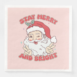 Guardanapo De Papel De Jantar Vintage Papai Noel Fica Feliz E Brilhante Natal