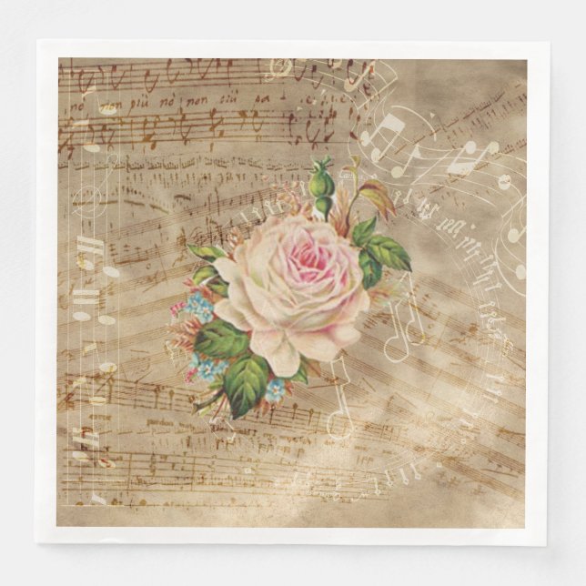 Guardanapo De Papel De Jantar Vintage Rosa e Musical Notes Paper Jantam Napkin (Frente)