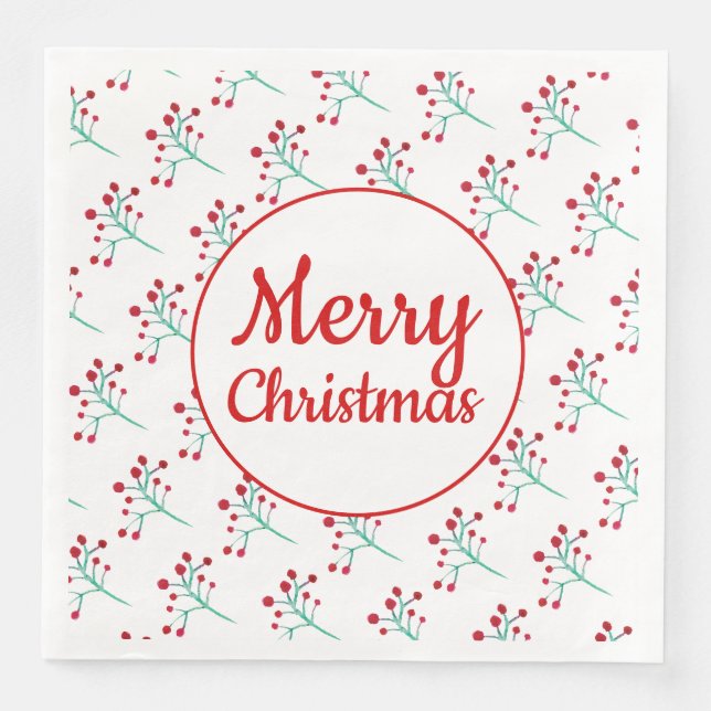Guardanapo De Papel De Jantar Watercolor Berry Christmas Napkins (Frente)