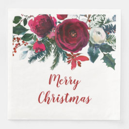 Guardanapo De Papel De Jantar Watercolor Burgundy Winter Flowers Natal