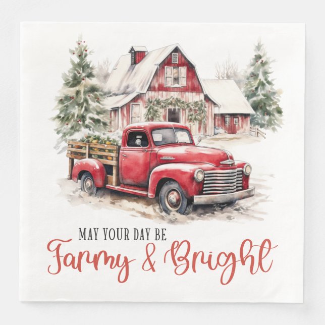 Guardanapo De Papel De Jantar Watercolor Christmas Vintage Truck and Barn (Frente)