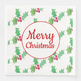 Guardanapo De Papel De Jantar Watercolor Holly Berry Christmas Napkins