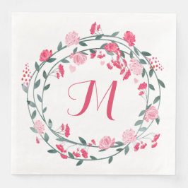 Guardanapo De Papel De Jantar Watercolor Pink Peony Monograma Wreath