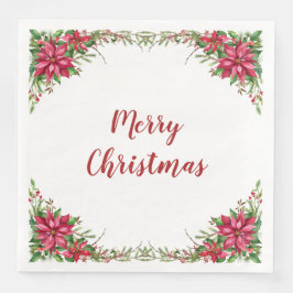 Guardanapo De Papel De Jantar Watercolor Red Poinsettia Floral Natal