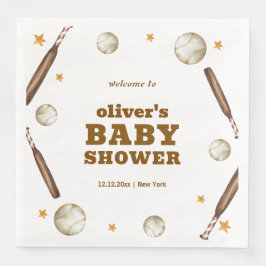 Guardanapo De Papel De Jantar Welcome Neutral Batter Up Baseball Baby Shower 