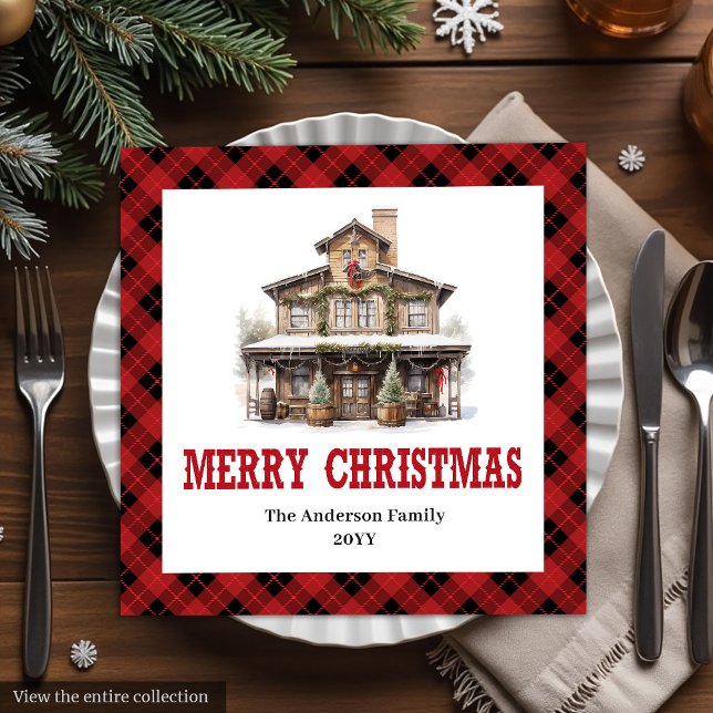 Guardanapo De Papel De Jantar Western Buffalo Plaid Christmas Paper Napkins (Western Buffalo Plaid Christmas Paper Napkins)